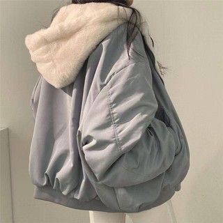 韓國加絨加厚兩面穿羊羔毛棉服女裝外套冬季新款拉鍊連帽棉衣上衣