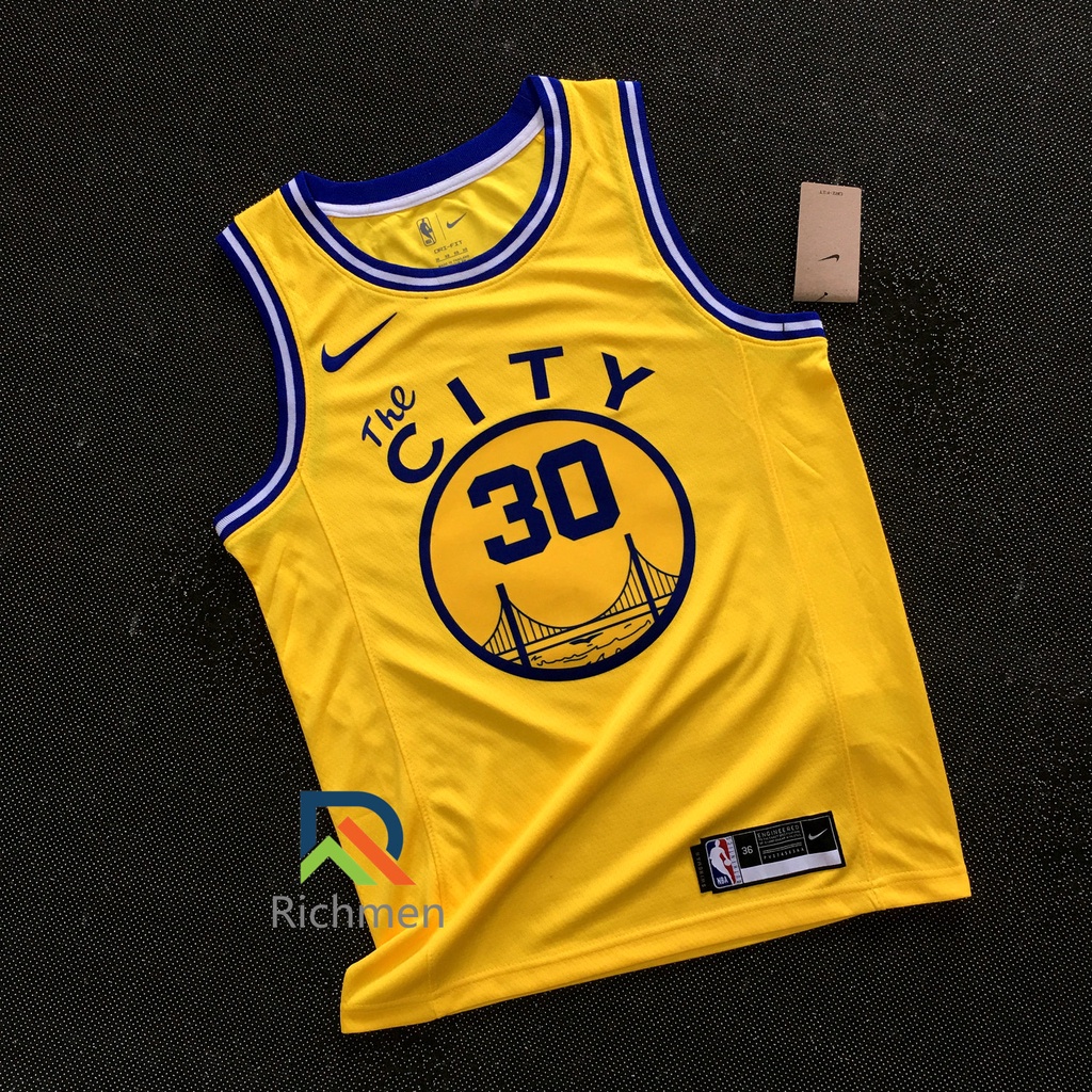 男式全新原創 NBA GSW 庫裡球衣金州勇士隊 #30 Stephenˉcurry City 版球衣熱壓城市黃色 HH