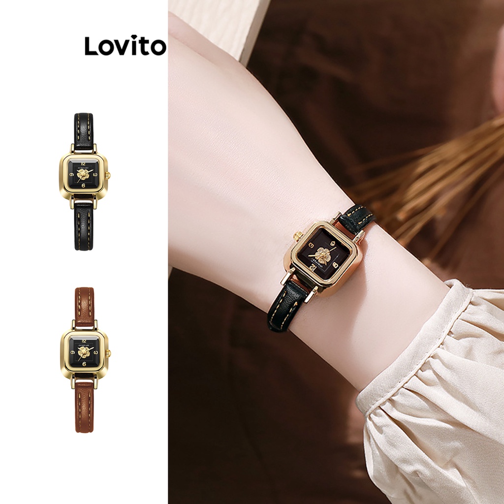Lovito 女士休閒普通基本款石英手錶 L69AD051 (棕黑色)