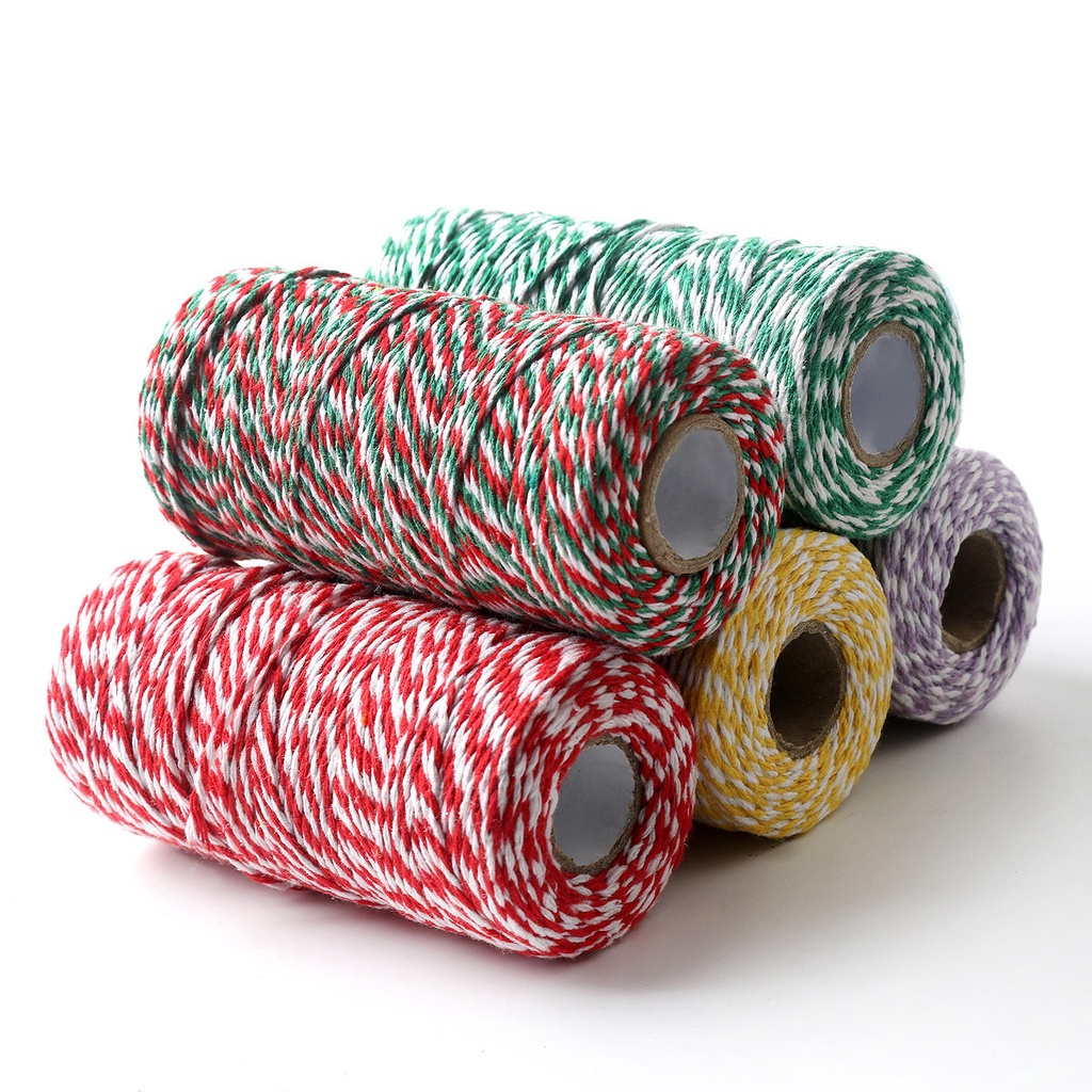 2mm細緞帶 超長100米 耶誕節棉麻繩子 紅色棉線 綠色雙色棉線 DIY雙色手工編織絲帶 新年禮物包裝織帶