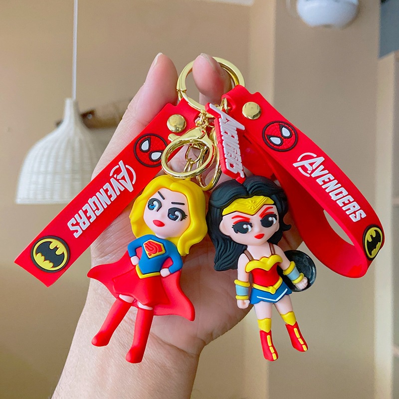超級英雄神奇女俠超女俠貓女小丑哈利奎恩鑰匙扣背包可愛鑰匙扣高品質 3D