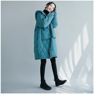 韓版菱格棉服女 冬裝大口袋連帽拉鏈外套棉衣 大碼加厚棉襖 大衣外套 大尺碼外套 麵包外套 保暖外套 鋪棉外套