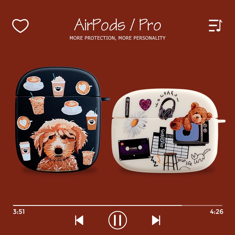 可愛卡通狗熊圖案 Airpods 保護套適用於 Airpods Pro Pro2 1 2 3 高品質軟 TPU 矽膠保護