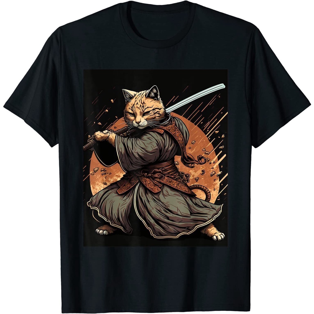 新款日本藝術貓忍者浮世繪武士貓趣味時尚男士 T 恤