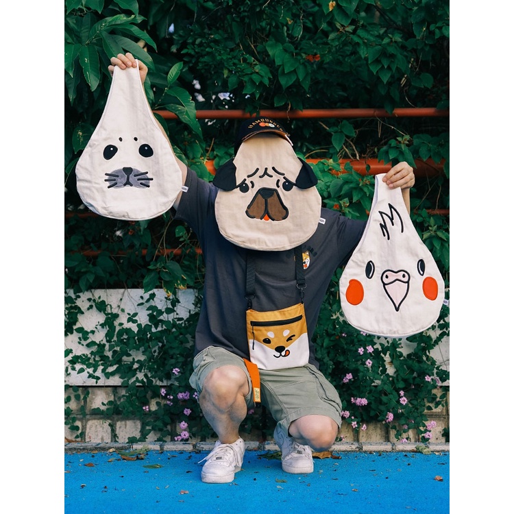 5天預售 異形巴哥犬鸚鵡海豹可愛日系購物袋 帆布手拎包