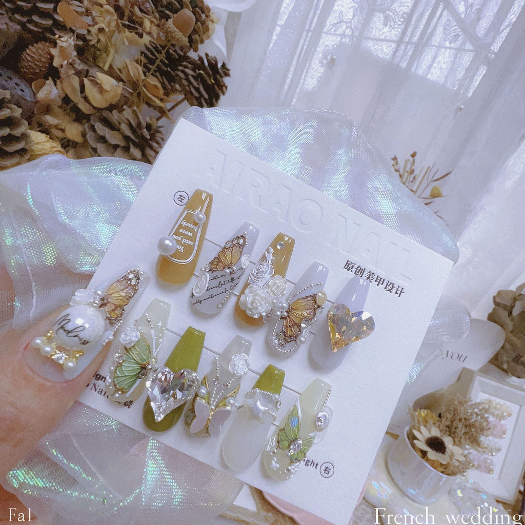 【Meow.Sensei】tomoni浮雕美甲貼紙 爆款日系復古指甲貼紙綠色鳳蝶美甲飾品批發