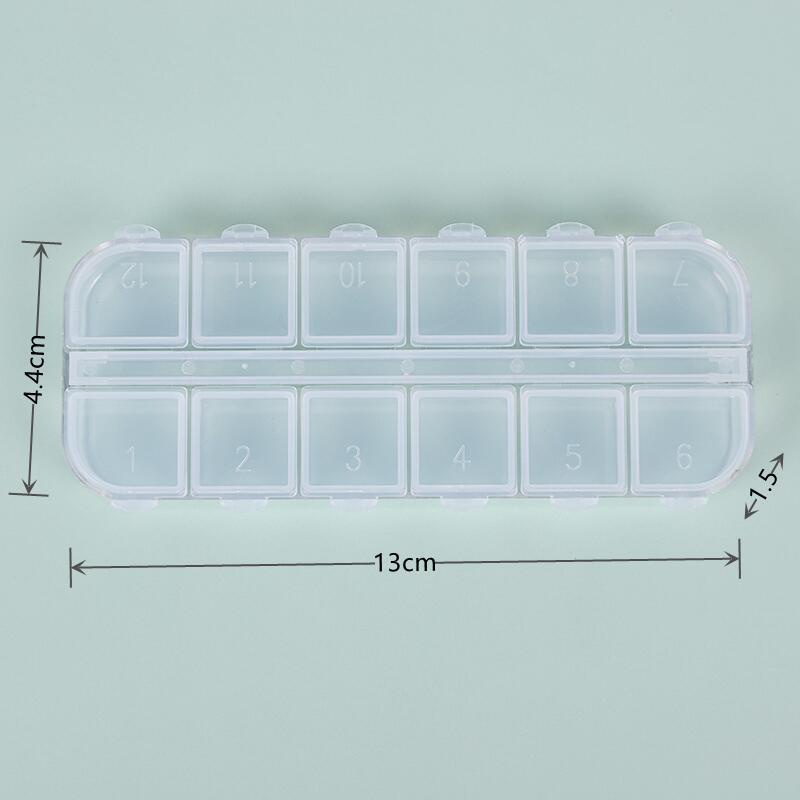 創意PS獨立蓋雙排透明12格首飾甲片收納盒藥盒透明塑膠盒 diy鑽盒