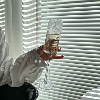 ins水晶香檳杯 輕奢風酒杯 高顏值玻璃杯 高腳杯 紋理高腳杯