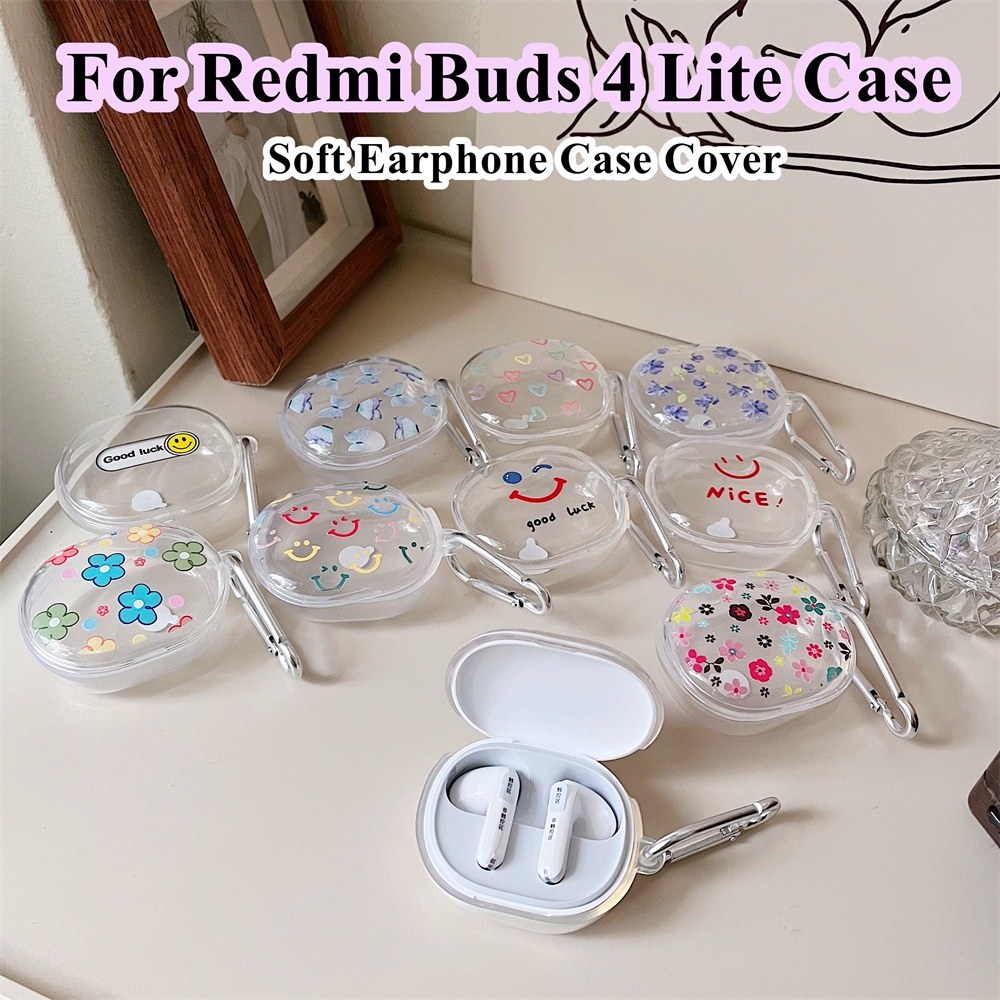 【imamura】適用於 Redmi Buds 4 Lite 保護套透明彩色花卉圖案適用於 Redmi Buds 4 L