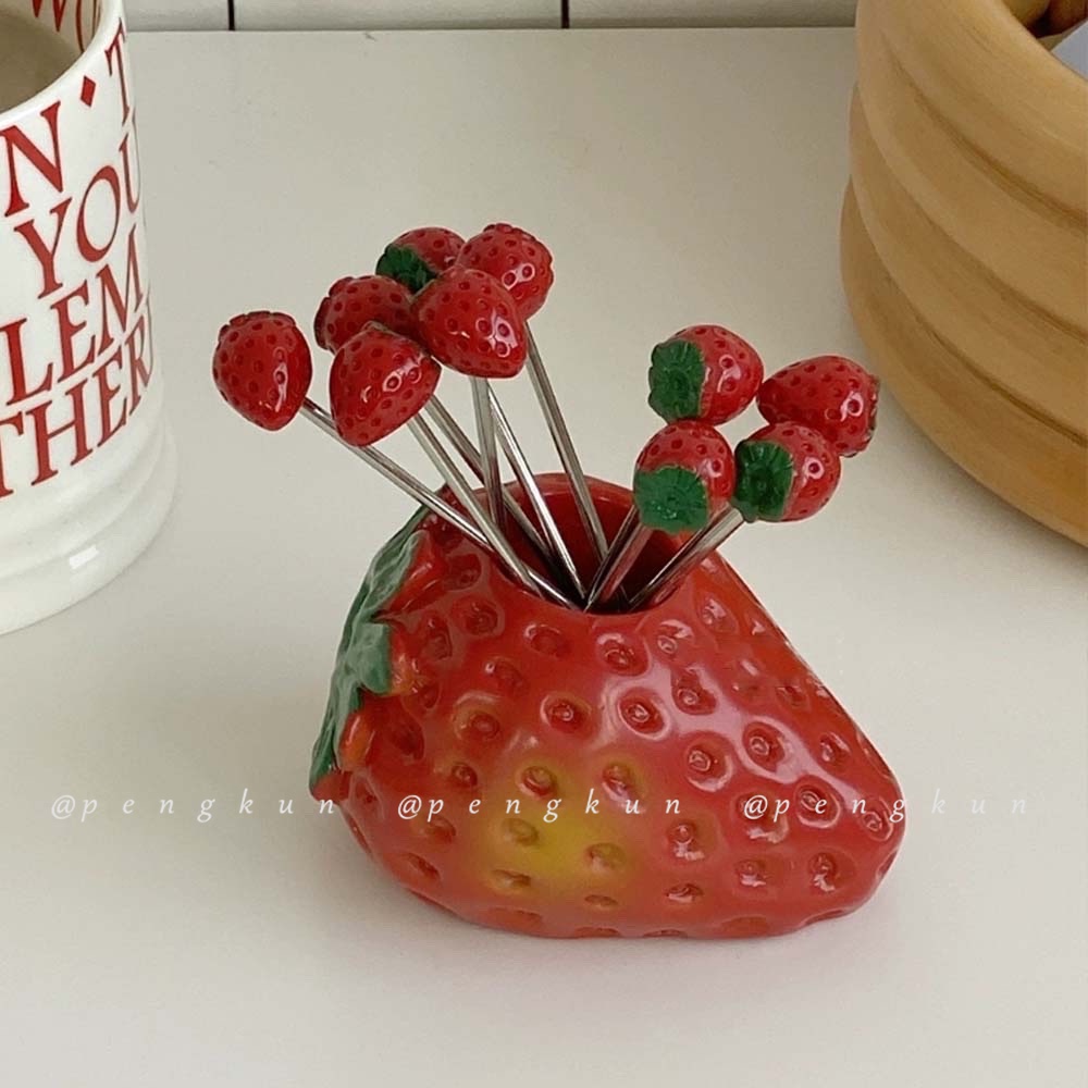 【TOVIR】水果叉不鏽鋼草莓造型家用客廳兒童可愛水果籤蛋糕零食小叉子小紅書同款