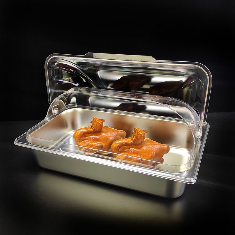 免運 滷菜熟食展示盤帶蓋長方形不銹鋼水果涼菜盤透明翻蓋試吃盒子商用