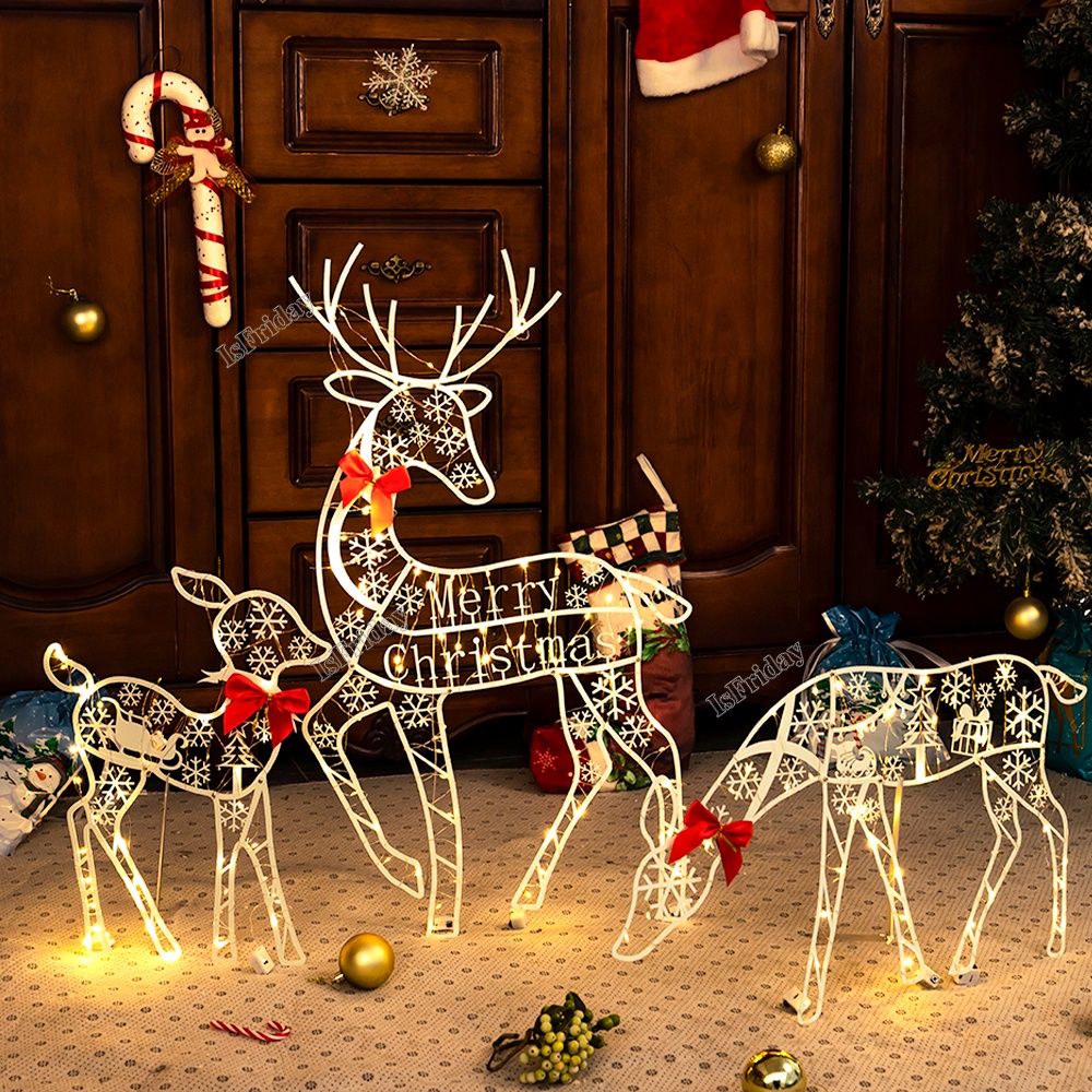 3 件裝發光鋁合金麋鹿鹿 LED 燈發光花園裝飾麋鹿閃光馴鹿戶外庭院馴鹿聖誕裝飾品