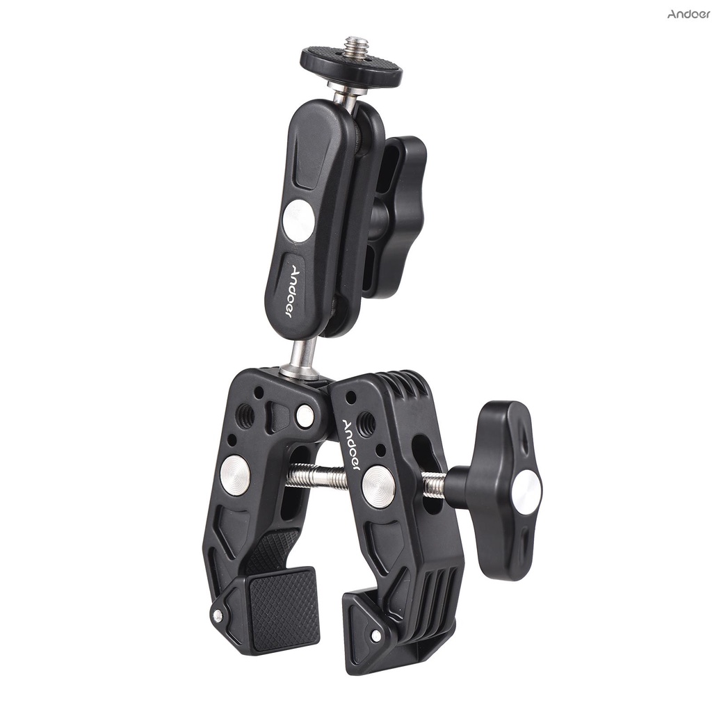 Andoer Super Clamp Mount 攝像頭支架具有雙 360 的靈活顯示器支架° 可旋轉球頭 1/4 英寸