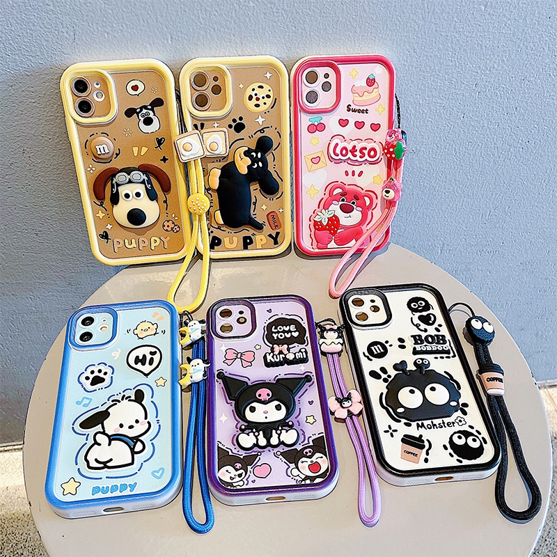 3d 卡通 Kuromi Bear 臘腸狗煤球娃娃手機殼適用於 iPhone 15 14 Pro Max Plus 純色