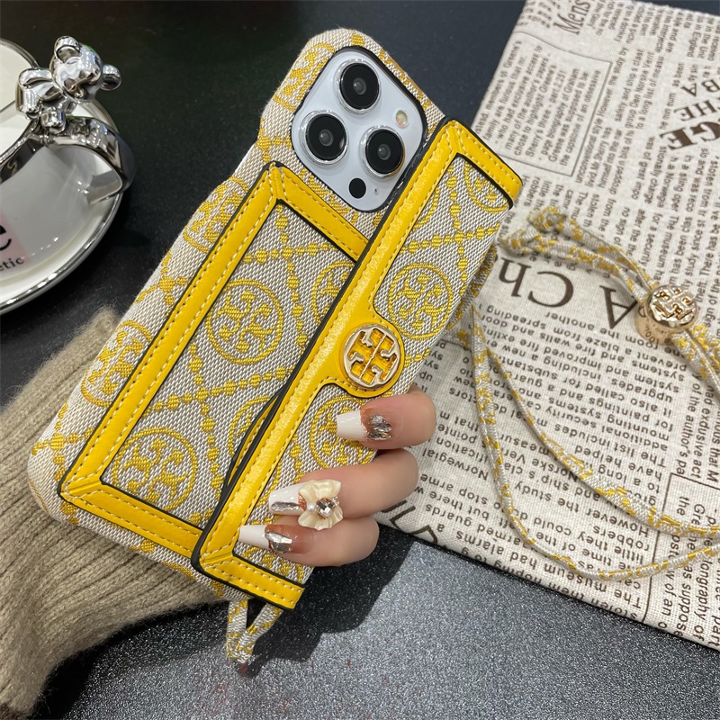 TORY BURCH 手機殼 適用 iPhone15promax 蘋果 手機殼 單肩 斜挎 14pro 插卡 掛繩 揹包