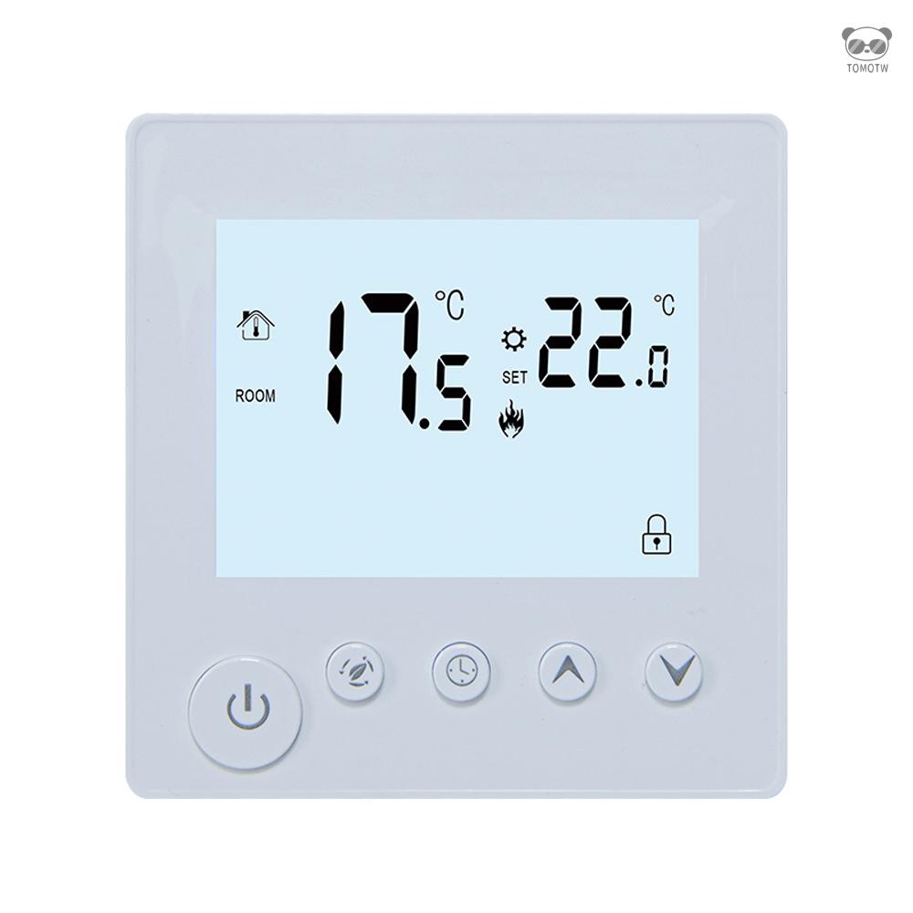 大功率電地暖溫控器 壁掛爐水地暖帶聯動恆溫面板 LCD屏帶背光 當前溫度/目標溫度/時間/星期/模式顯示 節能模式/定時