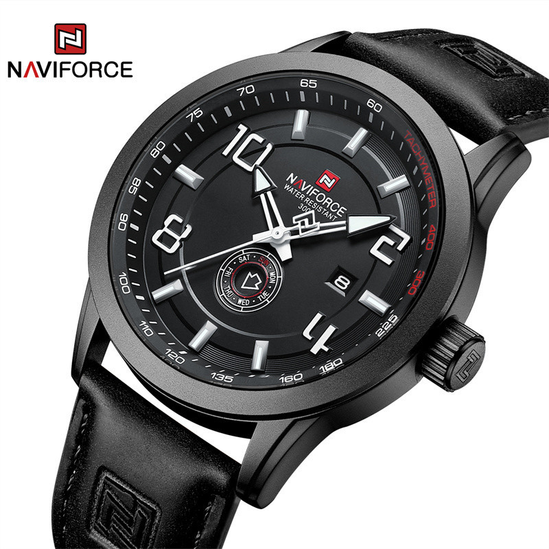 Naviforce 原創男士手錶簡約時尚防水 PU 錶帶夜光日期週男石英腕錶