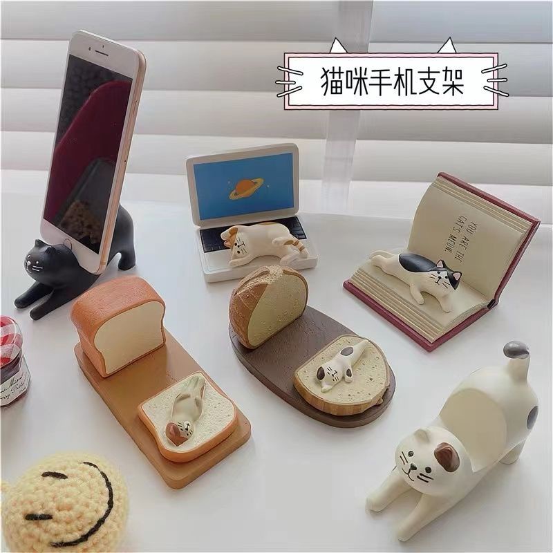 日式可愛喵星人桌面裝飾手機支架貓咪樹脂懶人支架手機架禮品擺件