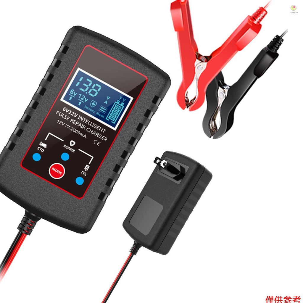 Casytw 汽車電池充電器 6V 和 12V 智慧型全自動電池充電器維護器涓流充電器適用於汽車割草機摩托車船船用鉛酸蝙