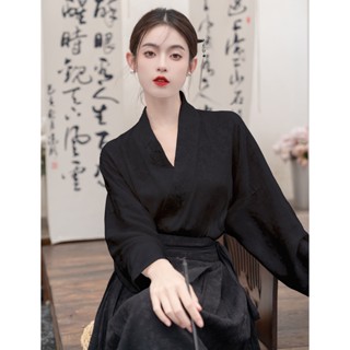 【桃喜Rich現貨】馬面裙上衣 黑色交領飛機袖上衣 宋制漢服 改良通勤日常古風 國風馬面裙女 小個子
