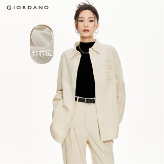 Giordano WOMEN 百褶口袋長袖棉質燈芯絨襯衫 18343619