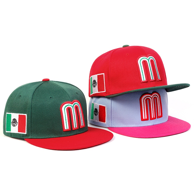 時尚 M 字母墨西哥國旗刺繡棒球帽棉質後扣帽可調節嘻哈運動帽戶外太陽帽