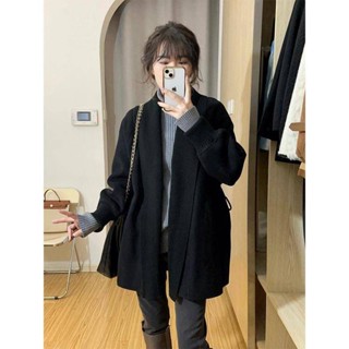 🌟Lovely愛出貨🌟法式復古黑色毛衣外套女秋冬季寬鬆百搭慵懶風中長款長袖針織開衫