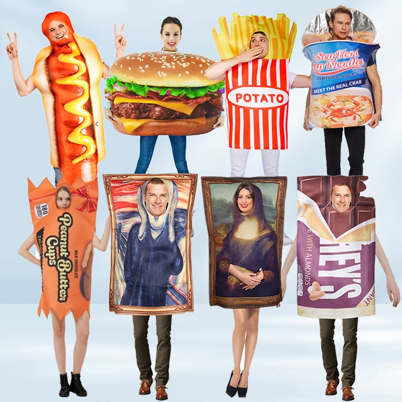 萬聖節漢堡薯條派對錶演服裝趣味惡搞壁畫服飾活動連身表演服