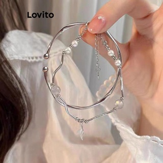 Lovito 女士優雅素色珍珠美人魚扭曲手鍊LFA10479