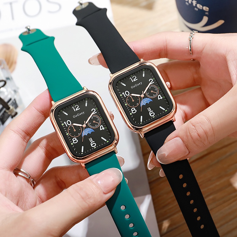 GOGOEY新款式時尚長方形矽膠帶男女手錶  時尚情侶通用中小眾石英手錶  225-3