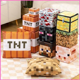 Niko Minecraft 積木毛絨娃娃抱枕禮物給孩子 TNT 爬行者史蒂夫胸部 Enderman 石枕頭玩具