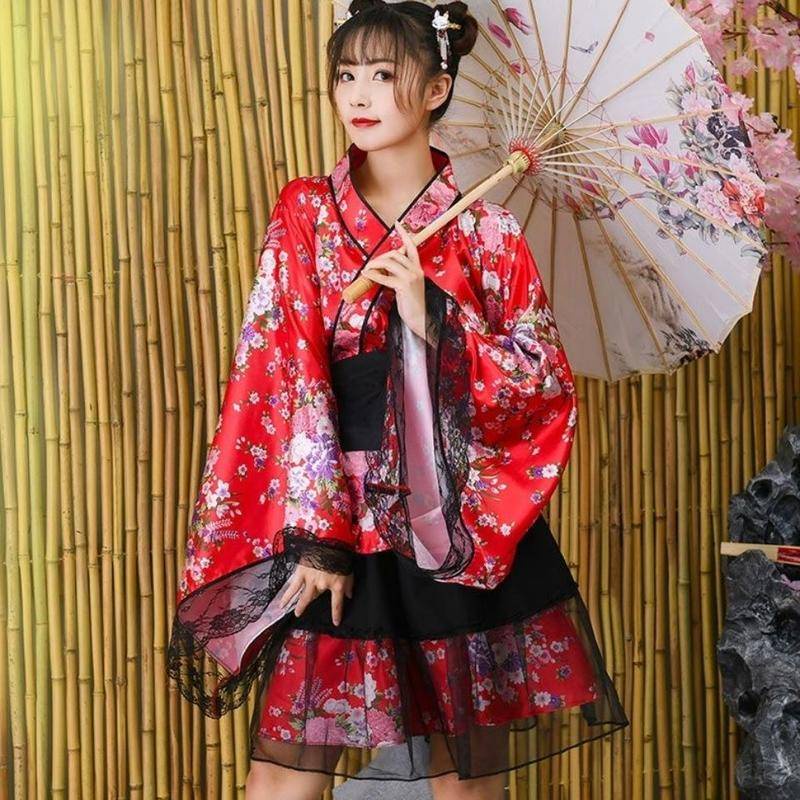 新款日本女和服短款cosplay表演服套裝洛麗塔洋裝動漫女僕推理服