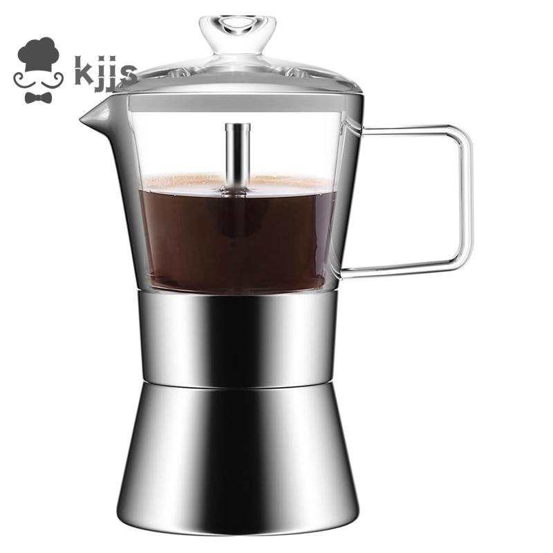 Moka 電磁爐濃縮咖啡機 Espresso Moka Pot 玻璃頂和不銹鋼濃縮咖啡摩卡壺,經典意大利咖啡機,240