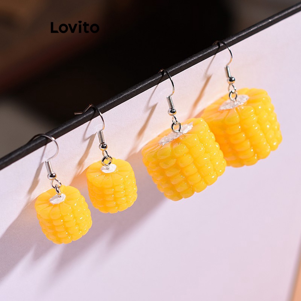 Lovito 女士休閒素色金屬耳環 LFA02041 (黃色)