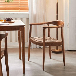 S'HOUSE✨實木餐椅 美式辦公椅 靠背椅 休閒咖啡椅子 牛皮紙繩坐墊 餐椅 咖啡廳椅子 咖啡椅 靠背椅子