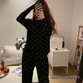 長袖新款睡衣女東大門韓版in風笑臉圓領家居服秋冬季套裝