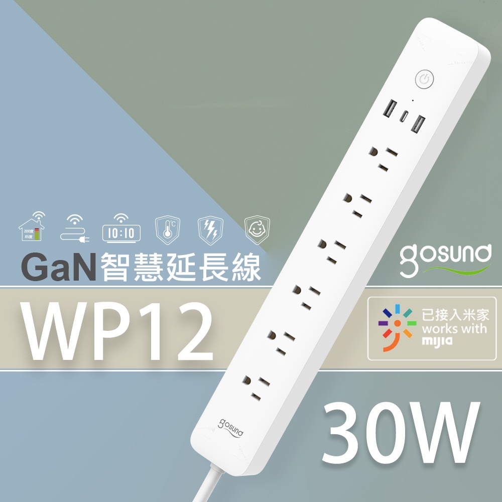 Gosund 酷客 30W Gan 智慧延長線 智能延長線 WP12 6孔分控 3埠USB 能源監控 米家APP ⚝