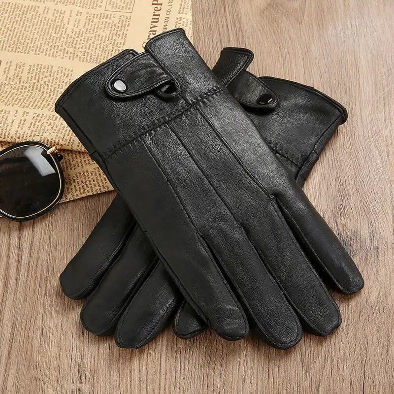 真皮手套男式冬季防寒保暖羊皮手套刷毛加厚男士薄騎行皮手套