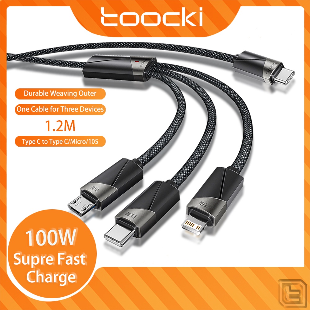 Toocki PD100W 3 合 1 電纜 C 型轉 C 型微型 10S 超快速充電電纜 QC3.0 480Mbps