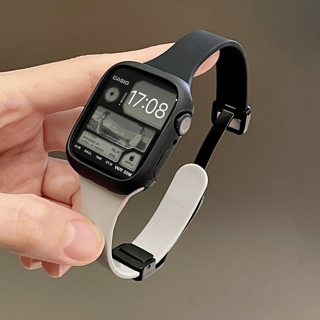 雙色拼接 磁吸扣 矽膠錶帶 適用 Apple Watch 3 4 5 6 7 8 9 錶帶 41mm 45mm