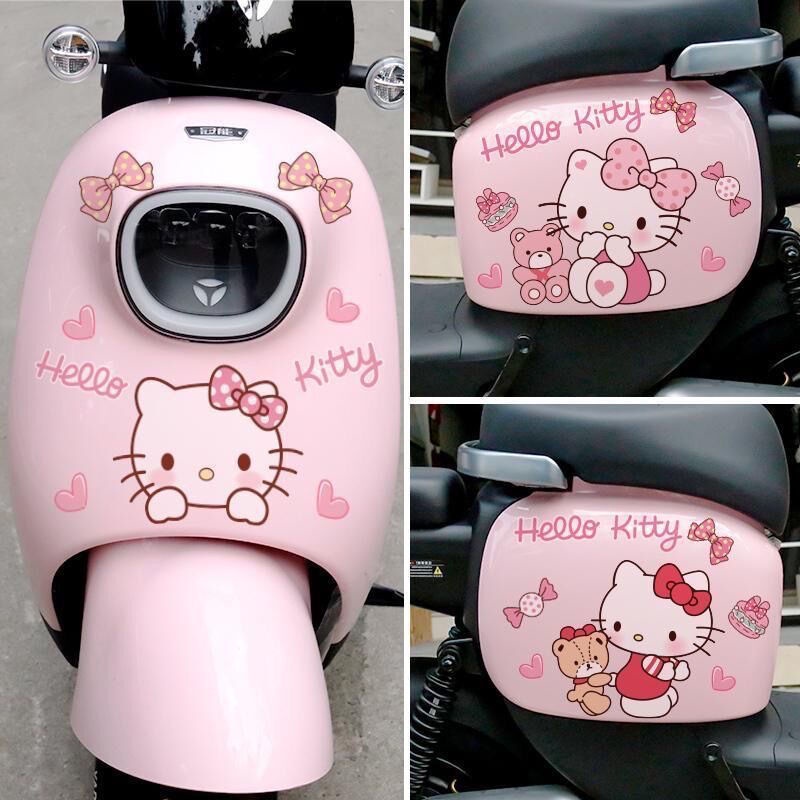 【台灣熱銷】電動車貼紙 愛瑪小牛雅迪q6可愛裝飾 HelloKitty凱蒂貓車身遮擋划痕