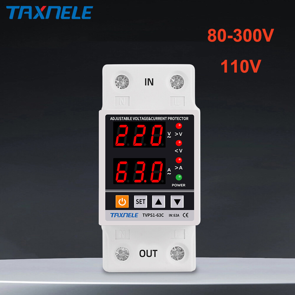 Taxnele 110V 120V 230V 雙 LED 顯示屏 63A 可調電壓監控裝置保護繼電器,帶過流保護