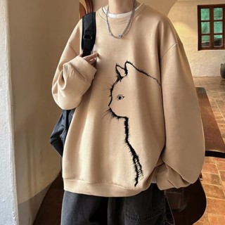 【HOT 本舖】男裝 圓領長袖衛衣男士 秋季寬鬆大碼日系復古潮流潮牌港風長袖上衣 印花衛衣
