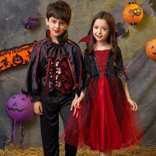 萬聖節兒童吸血鬼服裝女童公主裙禮服恐怖兒童童吸血鬼披風演出服