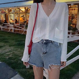 💕Ruby's shop 針織衫女夏季新款韓國版寬鬆空調衫外搭開襟衫外套薄款防曬衣上衣