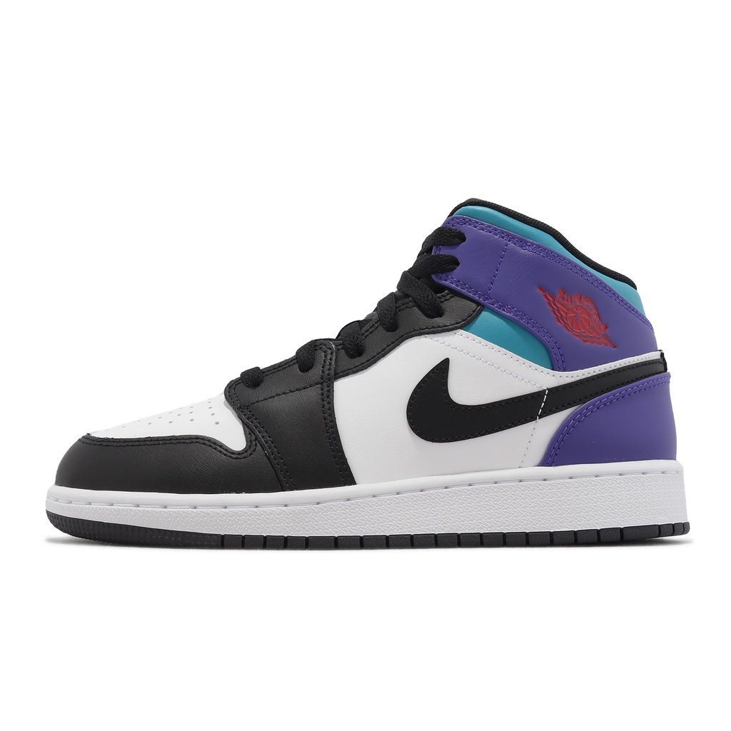 Nike 休閒鞋 Air Jordan 1 Mid GS 黑白 藍 紫 AJ1 女鞋 大童鞋 DQ8423-154