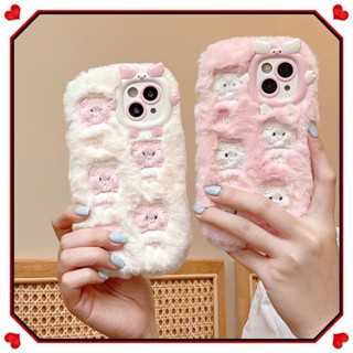 ins毛絨手機殼帶鏡框 可愛蝴蝶結愛心 適用於iPhone15 14 13 12 11promax保護殼 卡通防摔保護套