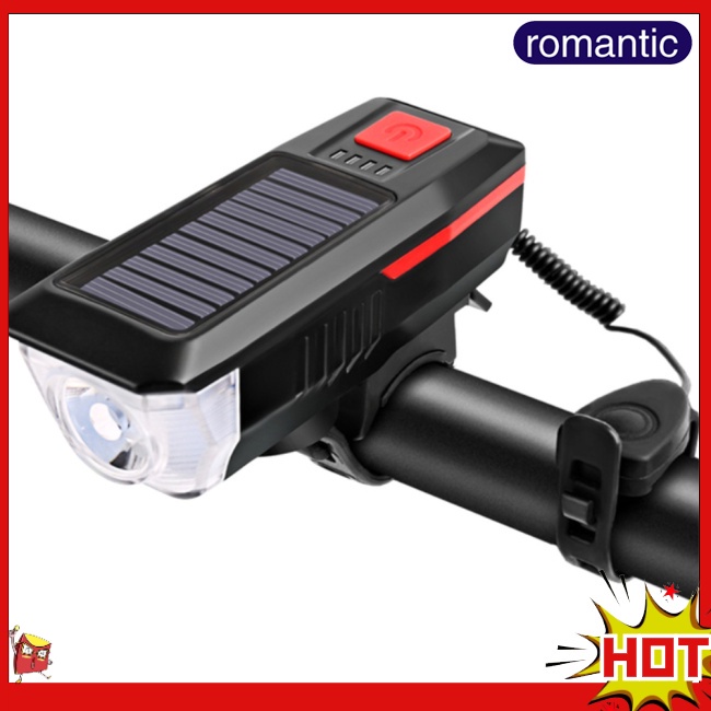 Rom自行車燈太陽能usb充電雙充電喇叭燈防水自行車前大燈手電筒