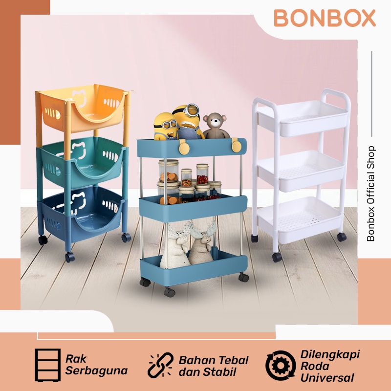 Bonbox 3層手推車架多功能塑料櫃不銹鋼廚房置物架沙龍置物架浴室置物架帶輪子和把手餐飲收納BFS901 BFS902
