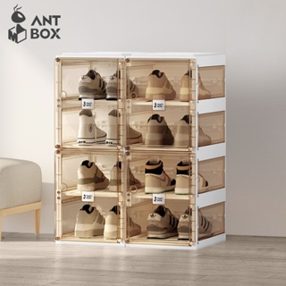 【ANTBOX 螞蟻盒子】免安裝折疊式鞋盒8格(側板透明款)